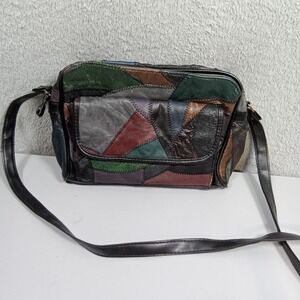Mitzi Vintage Multicolor Leather Patchwork Crossbody Bag Integrated Wallet